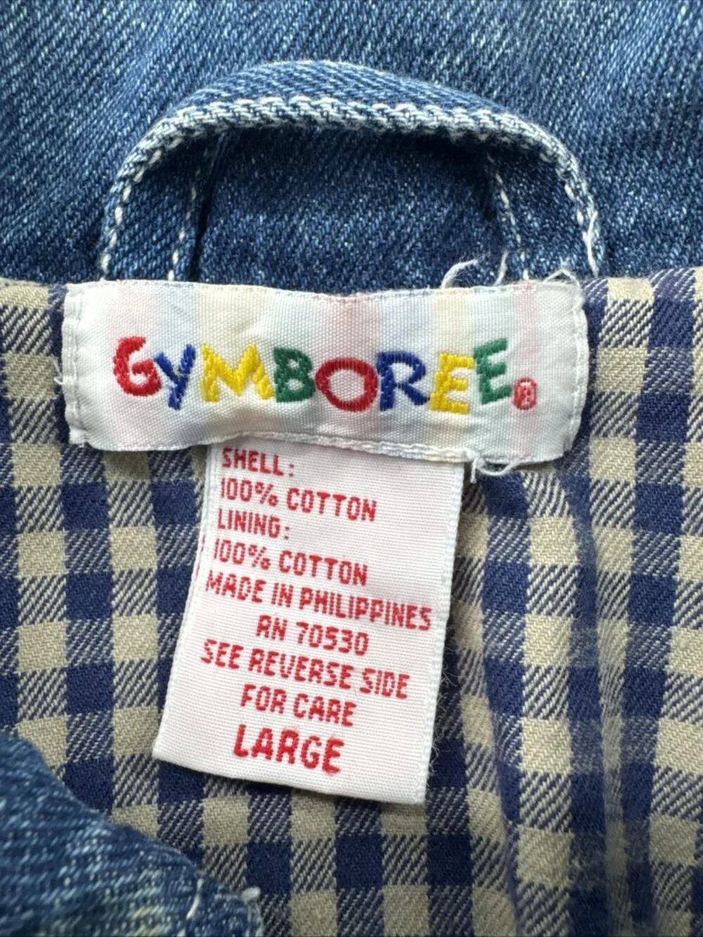 Vintage Gymboree Denim Jacket Boys Large 6-7 Blue Chore Coat Lined Button Jean